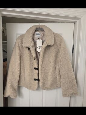 Zara Beige Teddy Toggle Jacket